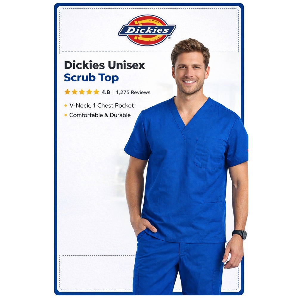 Dickies Signature Soft Everyday V Neck Scrub Top Unisex‎ Royal Blue Large NWT